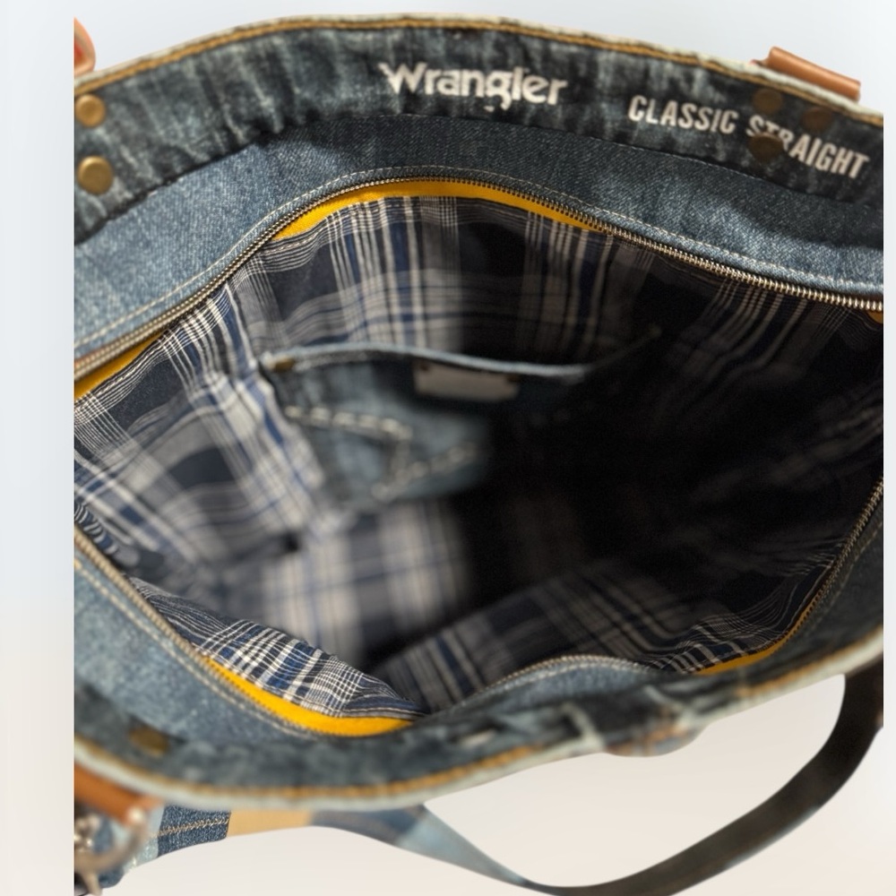 Handmade Upcycled Denim Tote Bag – Dragonfly & Patchwork Design - Picture 14 of 16